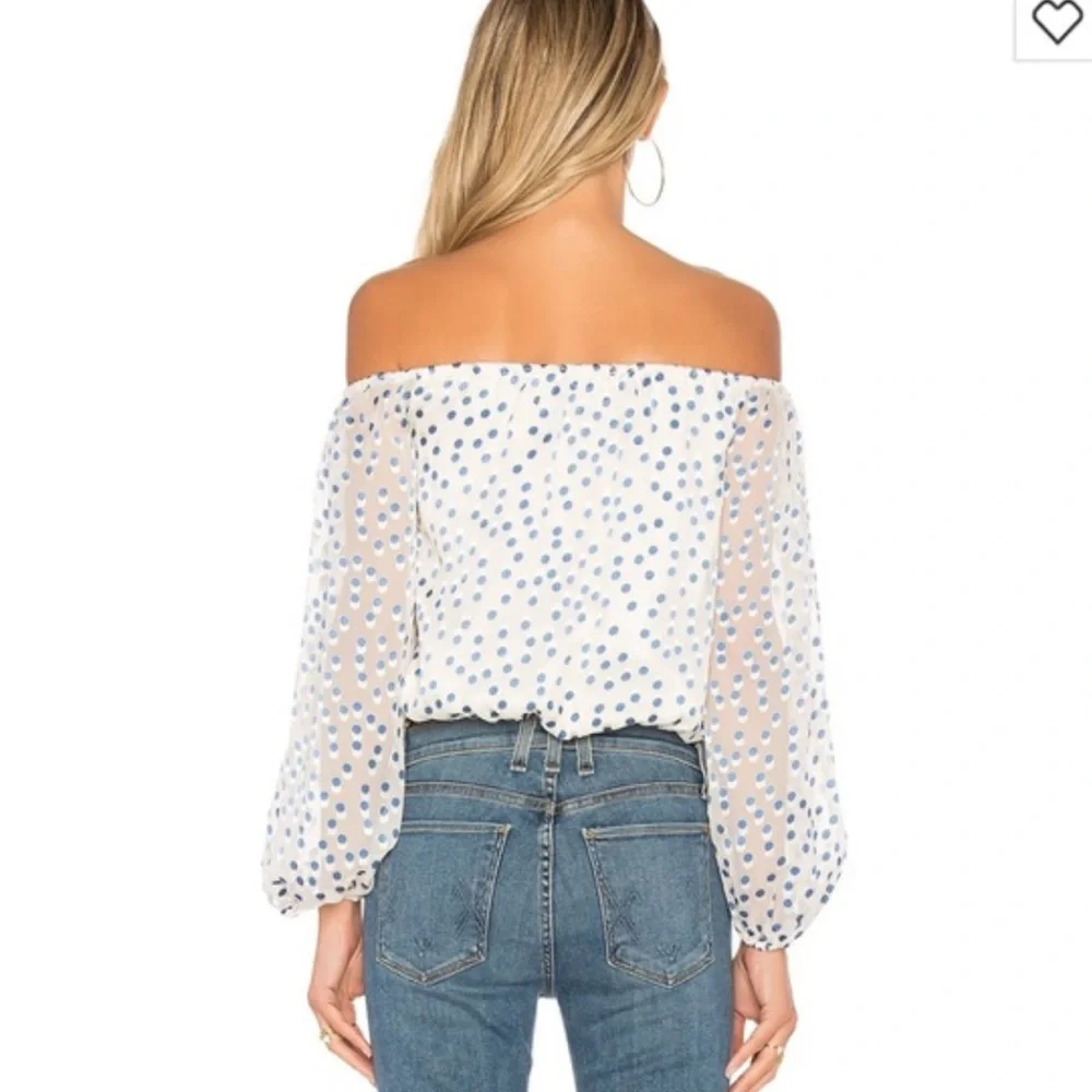 Lovers + Friends Oh Girl Off The Shoulder Sheer Sleeve Blouse Small Polka Dot